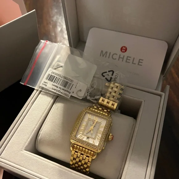 Woman’s gold Michele Watch with box & accessories MWW06V000124 Michele Deco Mid Gold Diamond Womens Watch main image 4